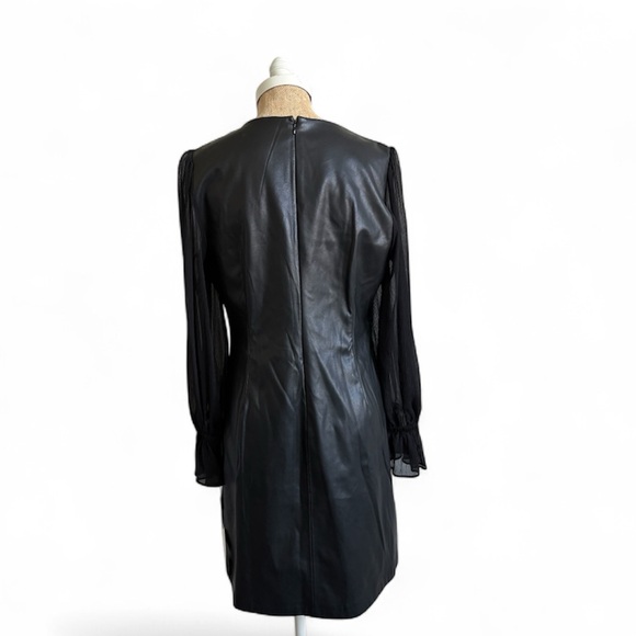 Calvin Klein Women’s Black Chiffon Sleeve Faux Leather Sheath Dress Size 12 NEW - Picture 7 of 9
